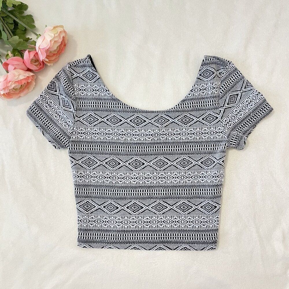 H&M Black Aztec Print Bodycon Crop Top